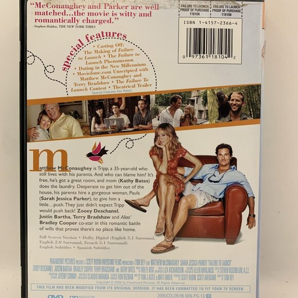Failure to Launch DVD Movie Rated PG-13 Paramount Pictures Full Screen - Picture 2 of 4